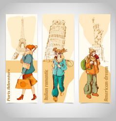 Urban People Vertical Banners Sketch Colored