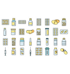 Antibiotic Drug Icons Set Color