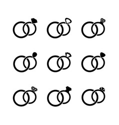 Simple Black Wedding Rings Symbols Set