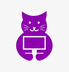 Cat Monitor Logo Negative Space Concept Template