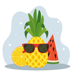 Pineapple Wearing Sunglasses And Watermelon