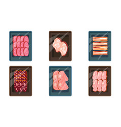 Set Of Cartoon Meat Trays Frozen Food