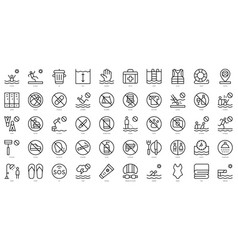 Set Of Thin Line Swimming Pool Rules Icons