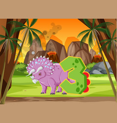 A Dinosaur With Number Three Cartoon