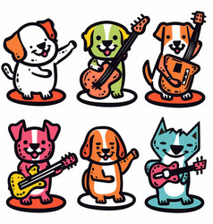 Six Cartoon Dogs Playing Musical Instruments