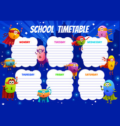 Timetable Schedule With Cheerful Superhero Vitamin