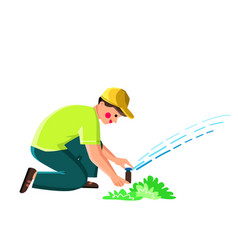 Lawn Watering System Fixing Man Gardener