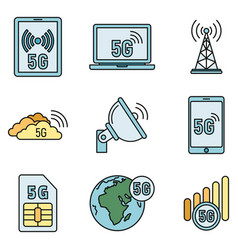 5g Technology Network Icons Set Color