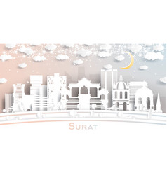 Surat India City Skyline In Paper Cut Style