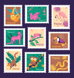 Postage Stamp Set With Tropical Nature Elements