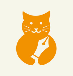 Cat Pen Nib Logo Negative Space Concept Template