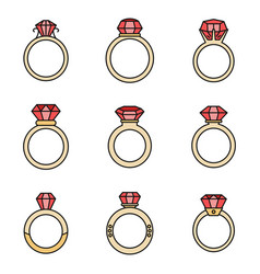 Girl Diamond Ring Icons Set Color