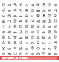 100 Virtual Icons Set Outline Style