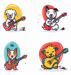 Four Cartoon Dogs Playing Guitars Colorful