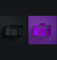 Paper Cut Photo Camera Icon Isolated On Black