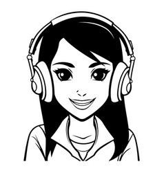 Young Woman With Headphones Cartoon Graphic