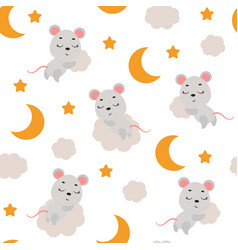 Cute Little Mouse Sleeping On Cloud Seamless