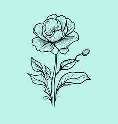 Rose With Leaves Line Art