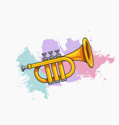 A Cartoon Style Gold Trumpet Colorful Splash