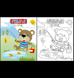 Coloring Book Of Bear Fishing