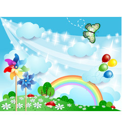 Spring Background With Pinwheels And Butterfly