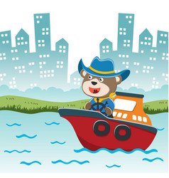 Funny Bear Cartoon On Little Boat