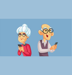 Elderly Couple Holding Smartphones Checking