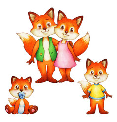 Watercolor Hand Drawn Family Fox