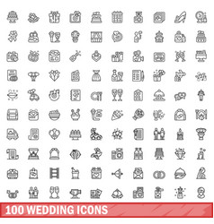 100 Wedding Icons Set Outline Style