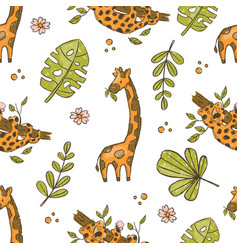 Giraffe And Leopard Hand Drawn Grunge Seamless Pat