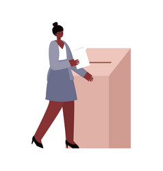 Woman Voting With Black Hair And A Gray Suit