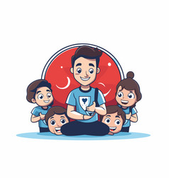 Happy Family With Kids Sitting In Circle Over