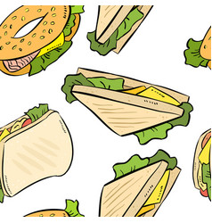 Sandwich And Bagle Doodles Cute Seamless Pattern