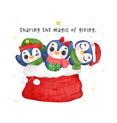 Whimsical Penguin Friends In Giant Santa Sack