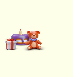 Gift Box Cute Soft Teddy Bear And Birthday Cake