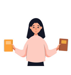 Smiling Girl Holding Two Books Concept Of Books