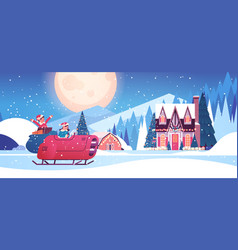 Elves Driving Sleigh Car With Gifts Merry