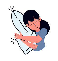 Sleeping Woman Hugs A Pillow Cartoon