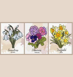 Set Of Birth Flowers Colorful