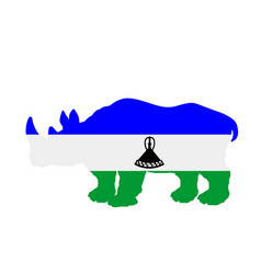 Lesotho Flag Over Rhino National Animal Silhouette