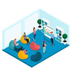 Trendy Isometric People And Gadgets Room