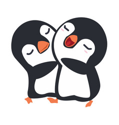 Cute Happy Penguins Couple Hug Cartoon