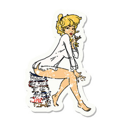 Distressed Sticker Tattoo A Pinup Girl Sitting