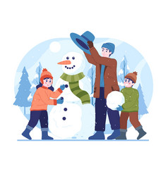 Men And Kids Enjoy Outdoor Winter Activities