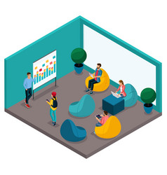 Trendy Isometric People And Gadgets Room