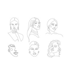 Outline Portraits Of Young Women Different