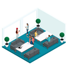 Trendy Isometric People And Gadgets Room