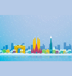 Winter Snow In Barcelona City Cityscape Skyline