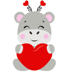 Cute Valentine Hippo Sitting With Red Heart