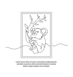 One Line Poster Drawing Of A Koala Climbing A